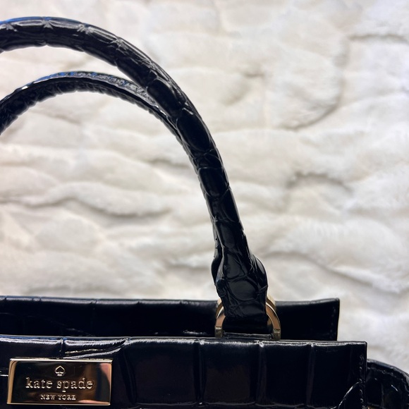 kate spade Black Croc-Embossed Patent Leather Satchel - Picture 4 of 10